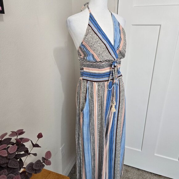 Venus Tassel Halter Jumpsuit Striped Blues Pink Size Small - Picture 5 of 14